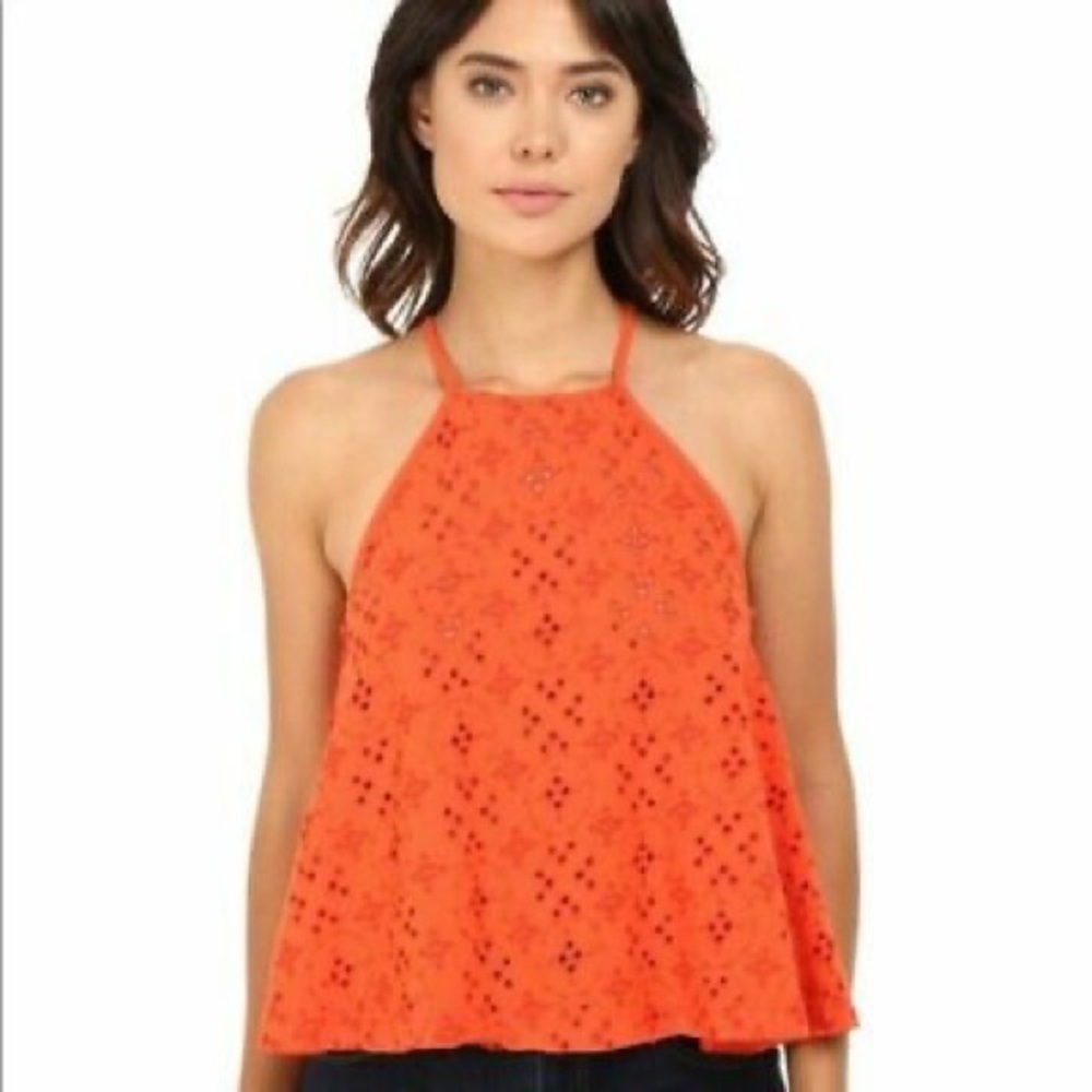 Free People Dream Date Eyelet Tank Embroidered Sleeveless Drawstring
